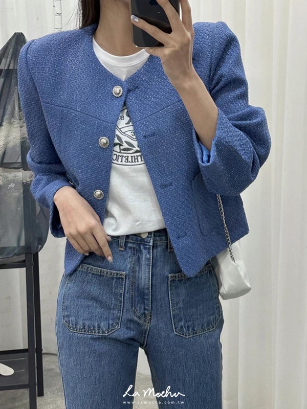 銀釦剪裁毛呢感小香外套